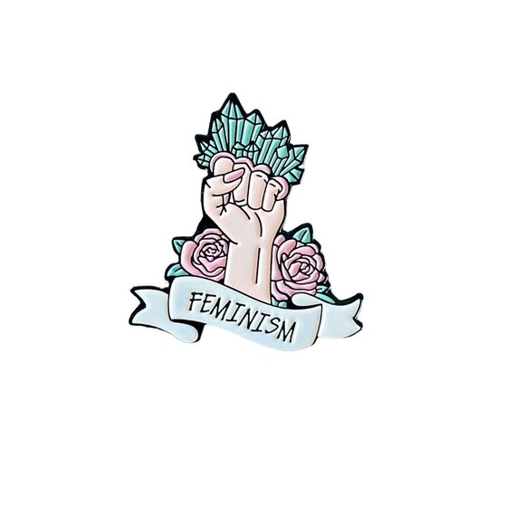 FEMINISM Crystals Pink Enamel Lapel Pin NEW - Picture 1 of 3